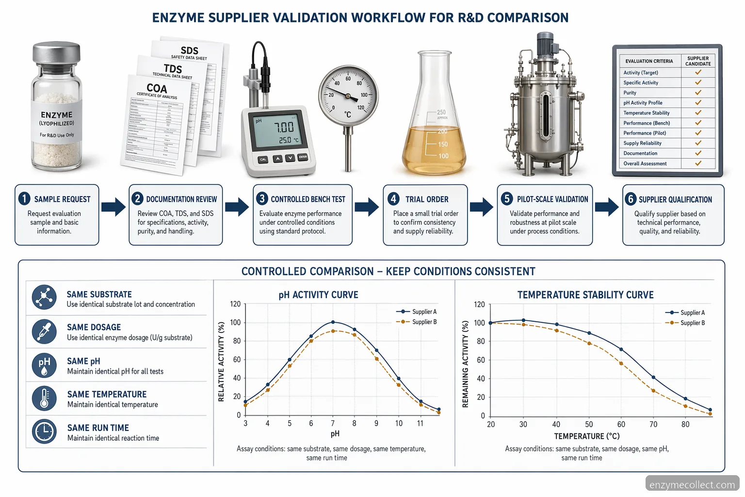 enzyme testing supplier for r&d trial validation flow from controlled bench conditions to pilot scale and qualification